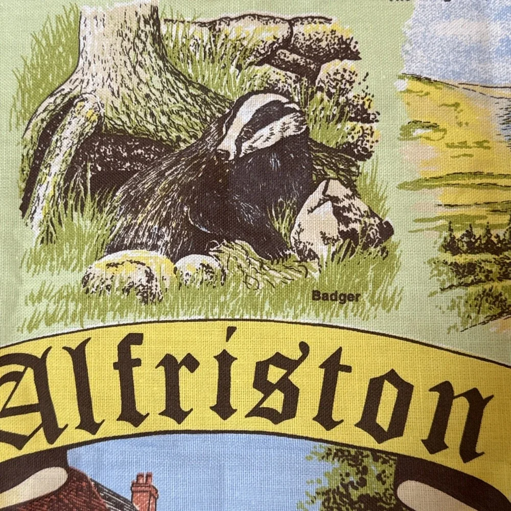 Vintage Alfriston England Souvenir Tea Towel 100% Cotton 30
